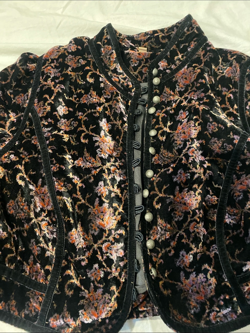 Free People Black Velvet Cropped Floral-Embroidered Jacket - Picture 4 of 7